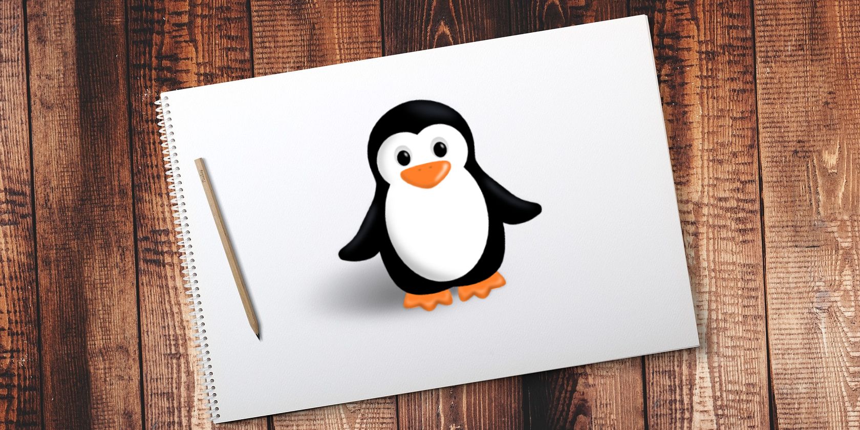 Penguin image on a notepad background
