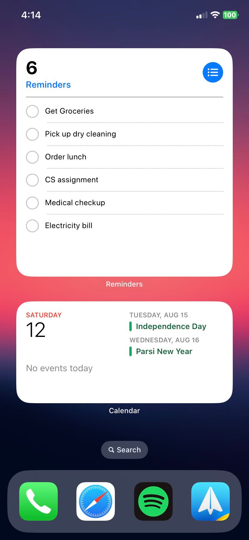 صفحه اصلی iOS با یادآوری ها و ویجت های تقویم