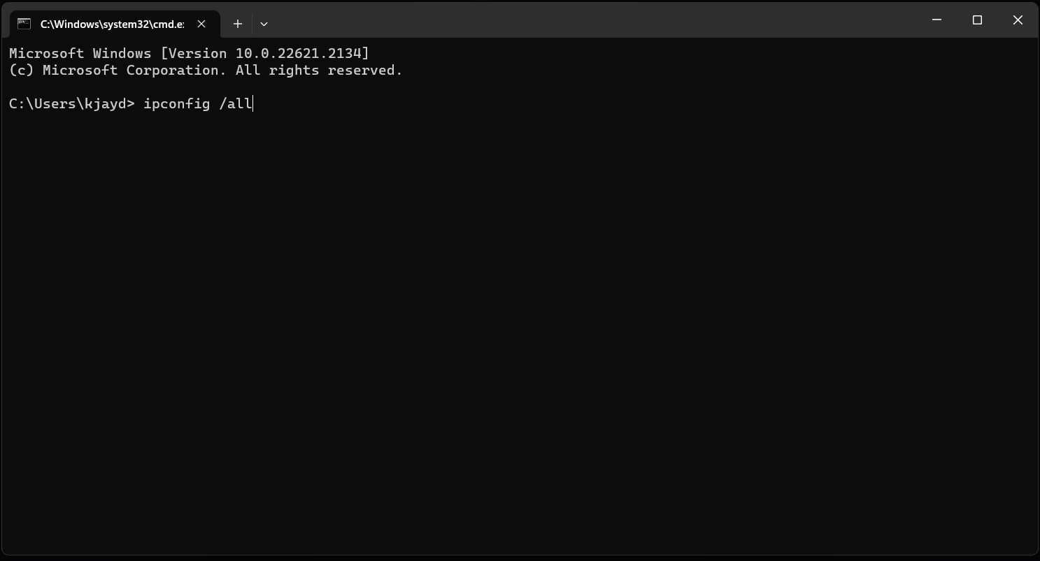 screenshot of command line terminal ip configuration prompt