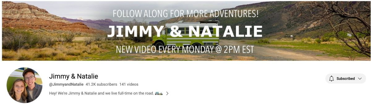 Banner do canal de Jimmy e Natalie no YouTube