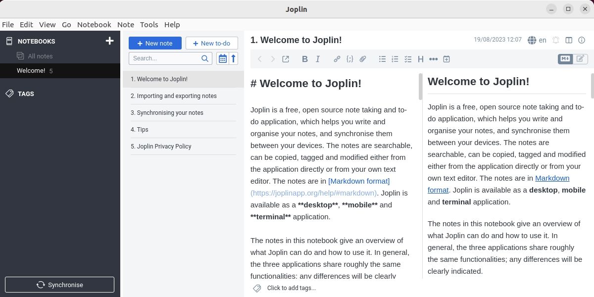 Criando uma nota no aplicativo Joplin no Linux