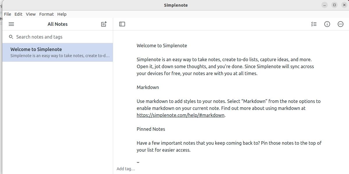 Criando uma nota no aplicativo Simplenote no Linux