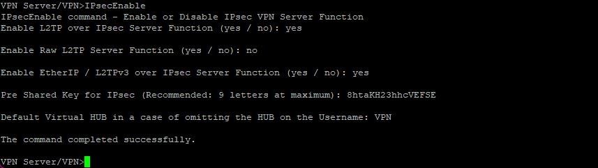 Terminal Linux ethersoft mostrando saída IPsec de configuração
