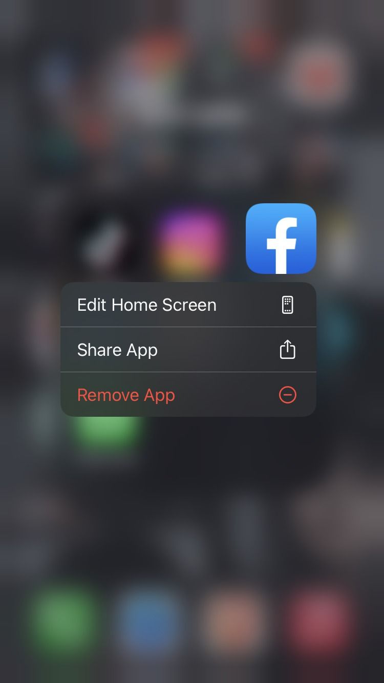 Long-Pressing on Facebook App to Bring Up Settings