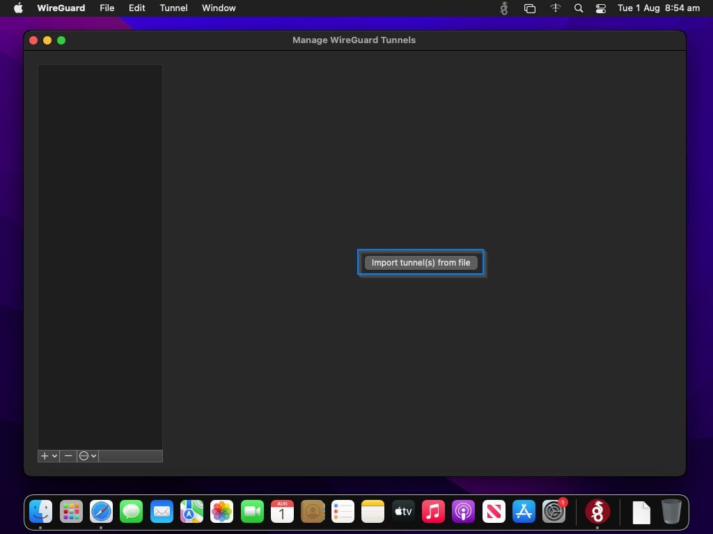 Desktop MacOS dengan Instalasi Baru Klien WireGuard