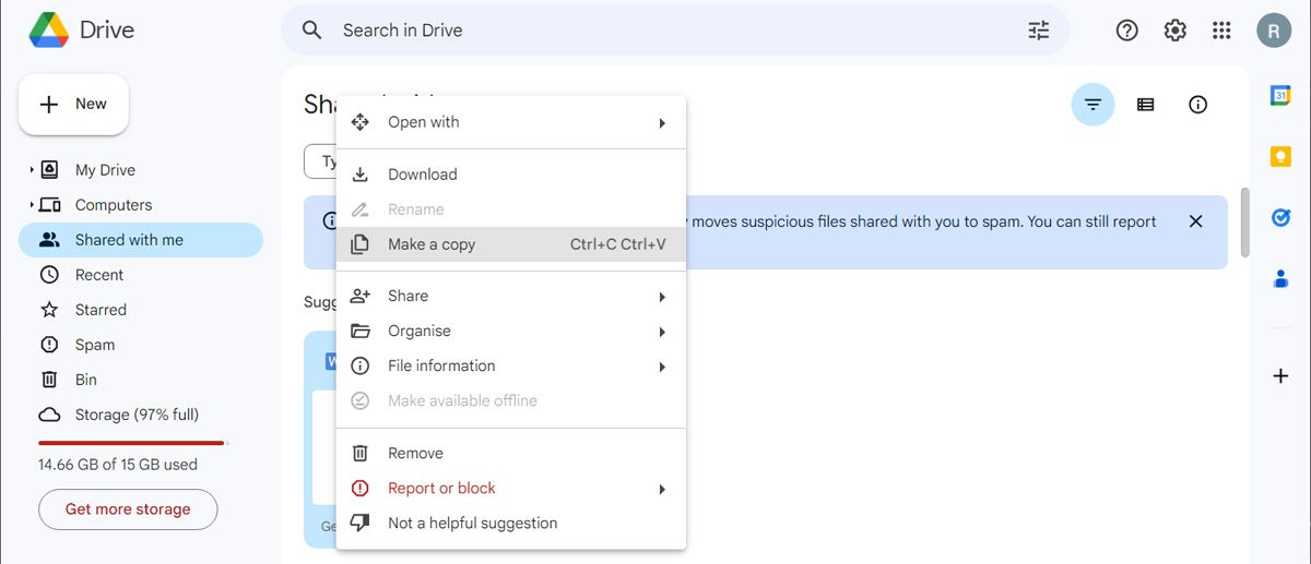 Copy your files in Google Drive