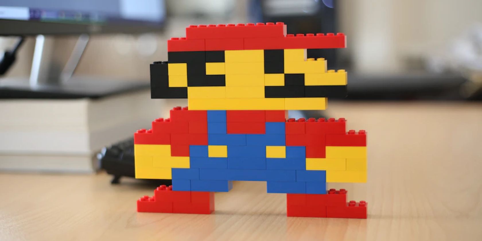 A blocky Mario figure standing on a table