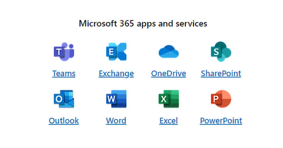 A list of Microsoft 365 apps