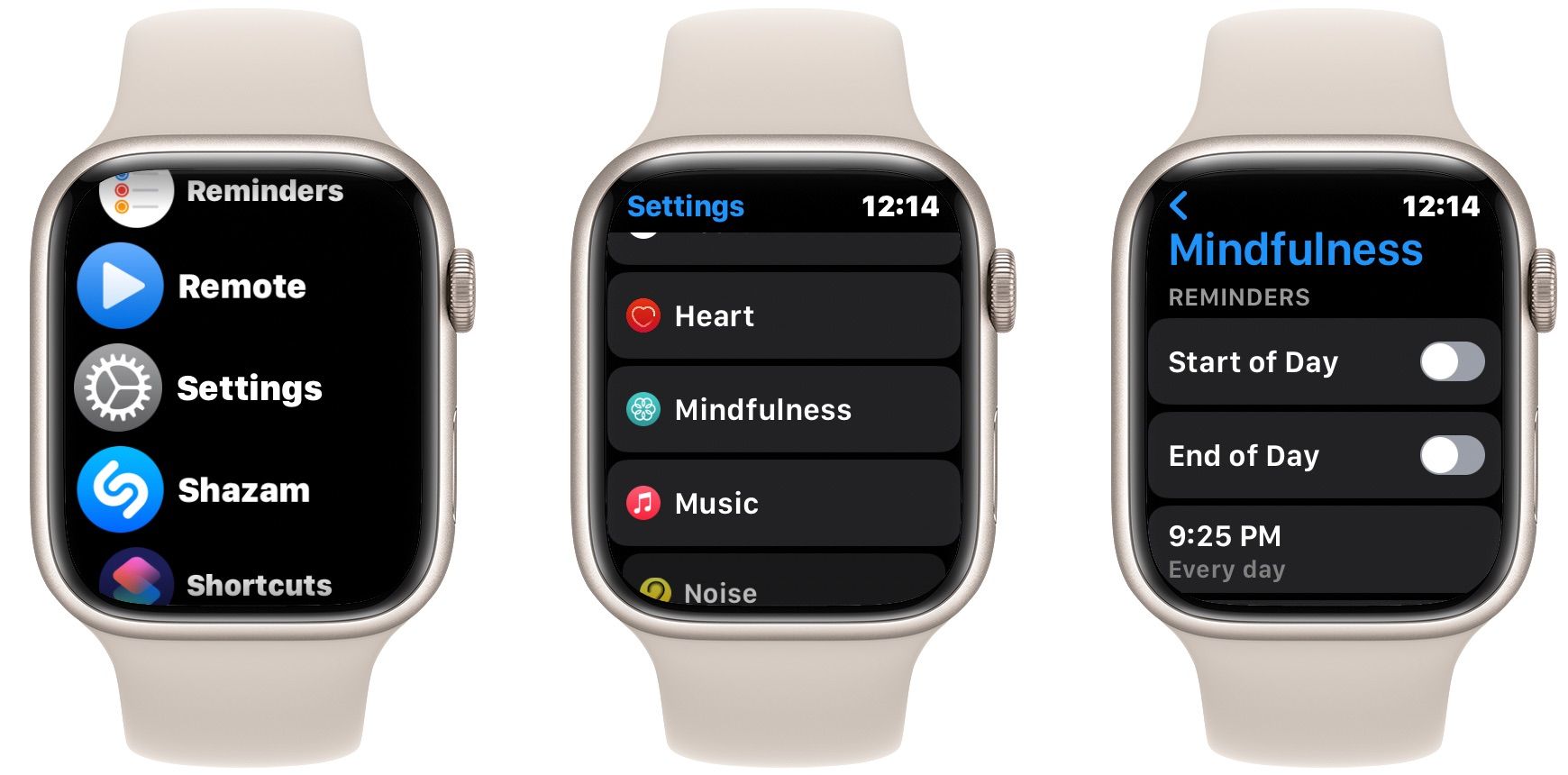 Configurações de atenção plena do Apple Watch