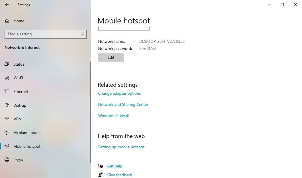 change adapter options under the mobile hotspot section
