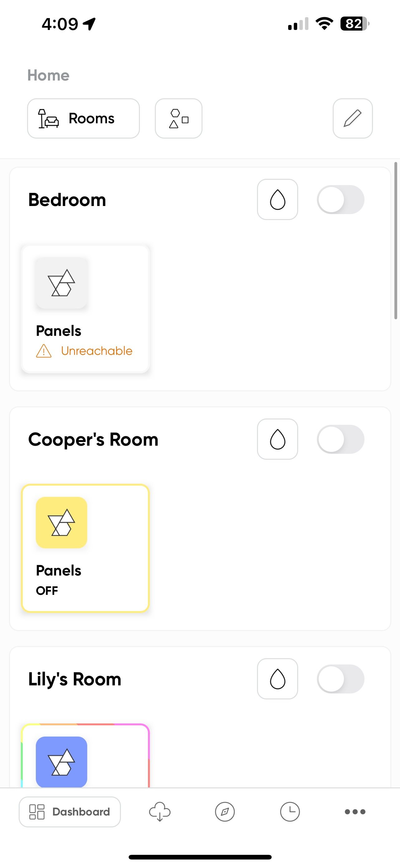 صفحه داشبورد اپلیکیشن Nanoleaf iOS