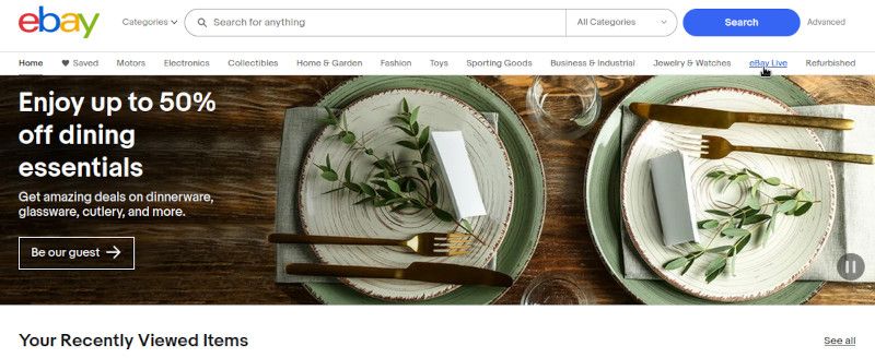 navegando para o ebay ao vivo na página inicial do ebay