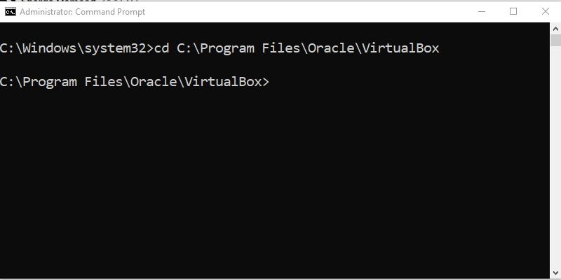 Navegando até a pasta de instalação do Oracle VirtualBox no Windows