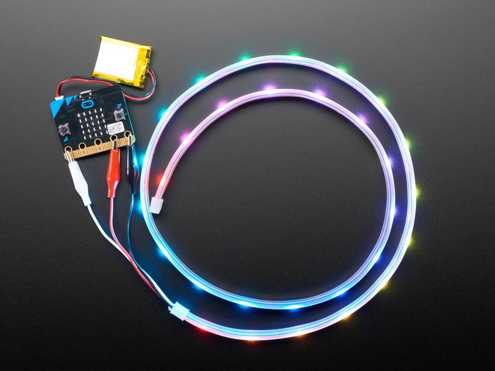 neopixel strip with circuit board and battery