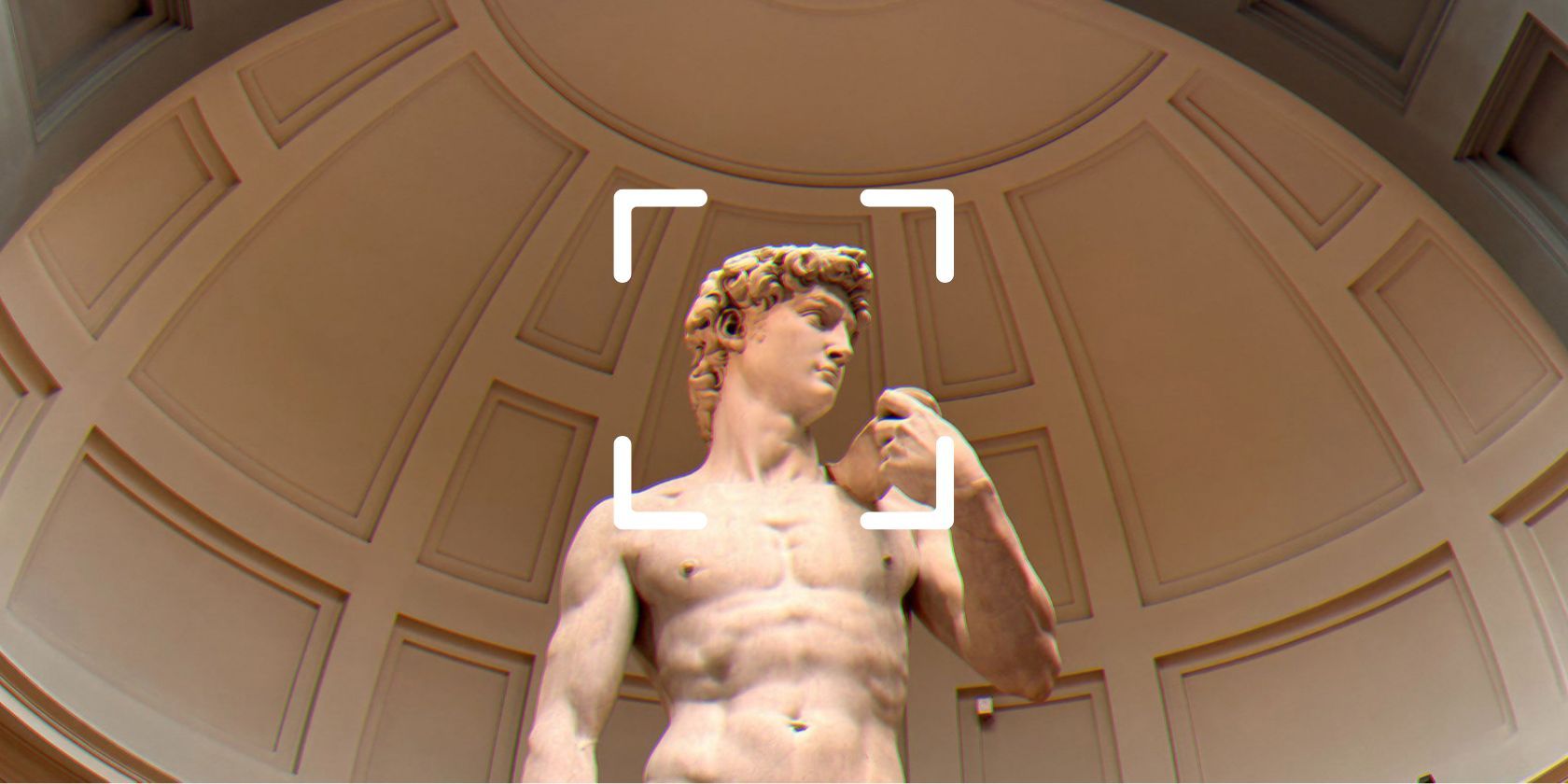 Michelangelo's David sculpture, with a photo frame icon surrounding the statue's face.
