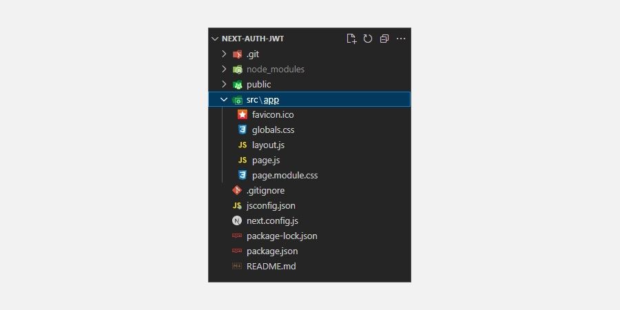 ساختار پوشه پروژه Next.js 13 در VS Code.