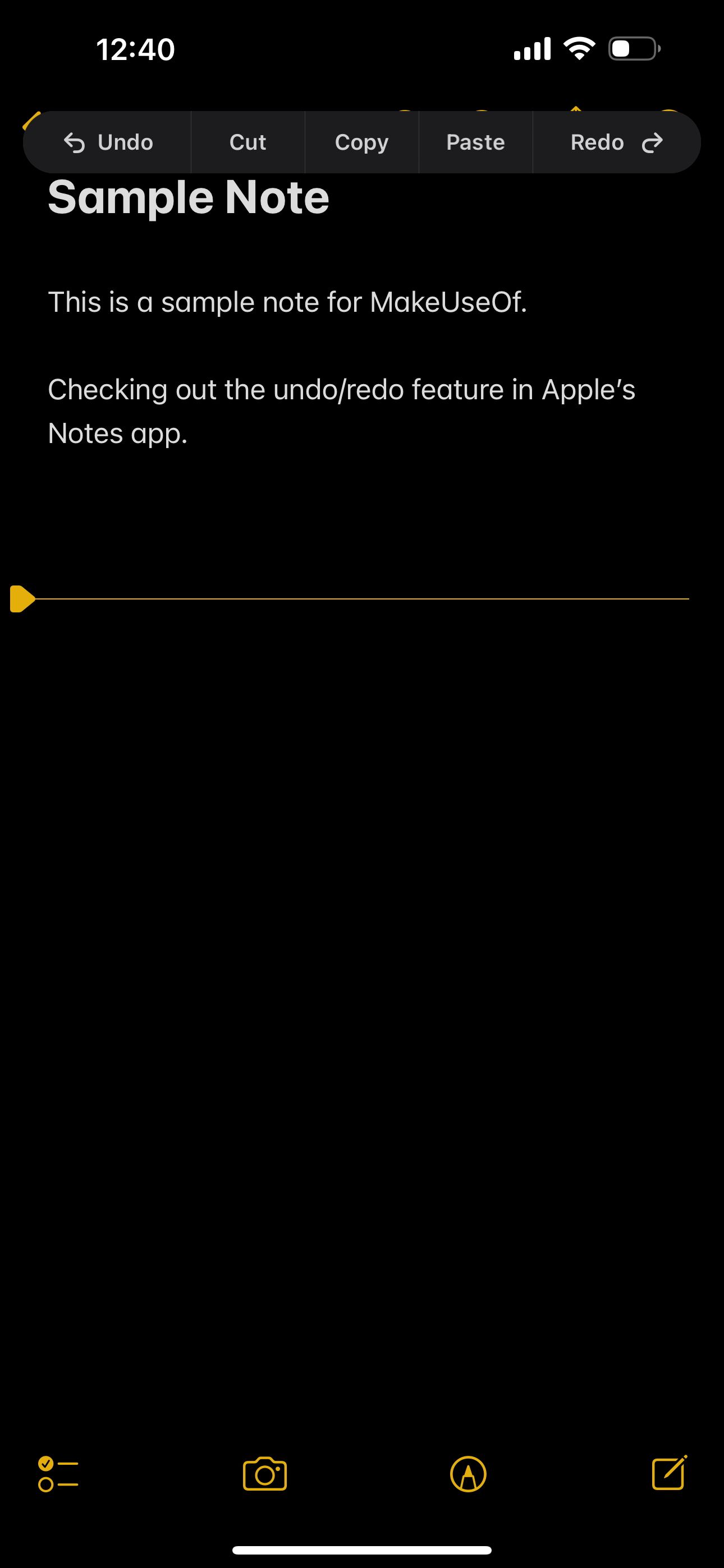 Notes app gesture option