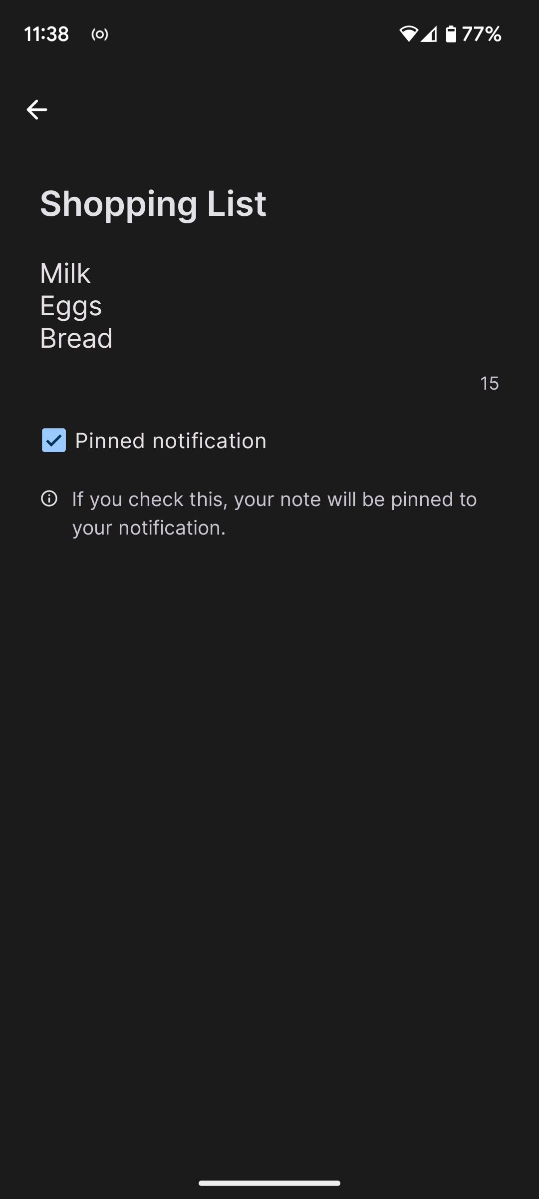 Notes app pins notes to notifications