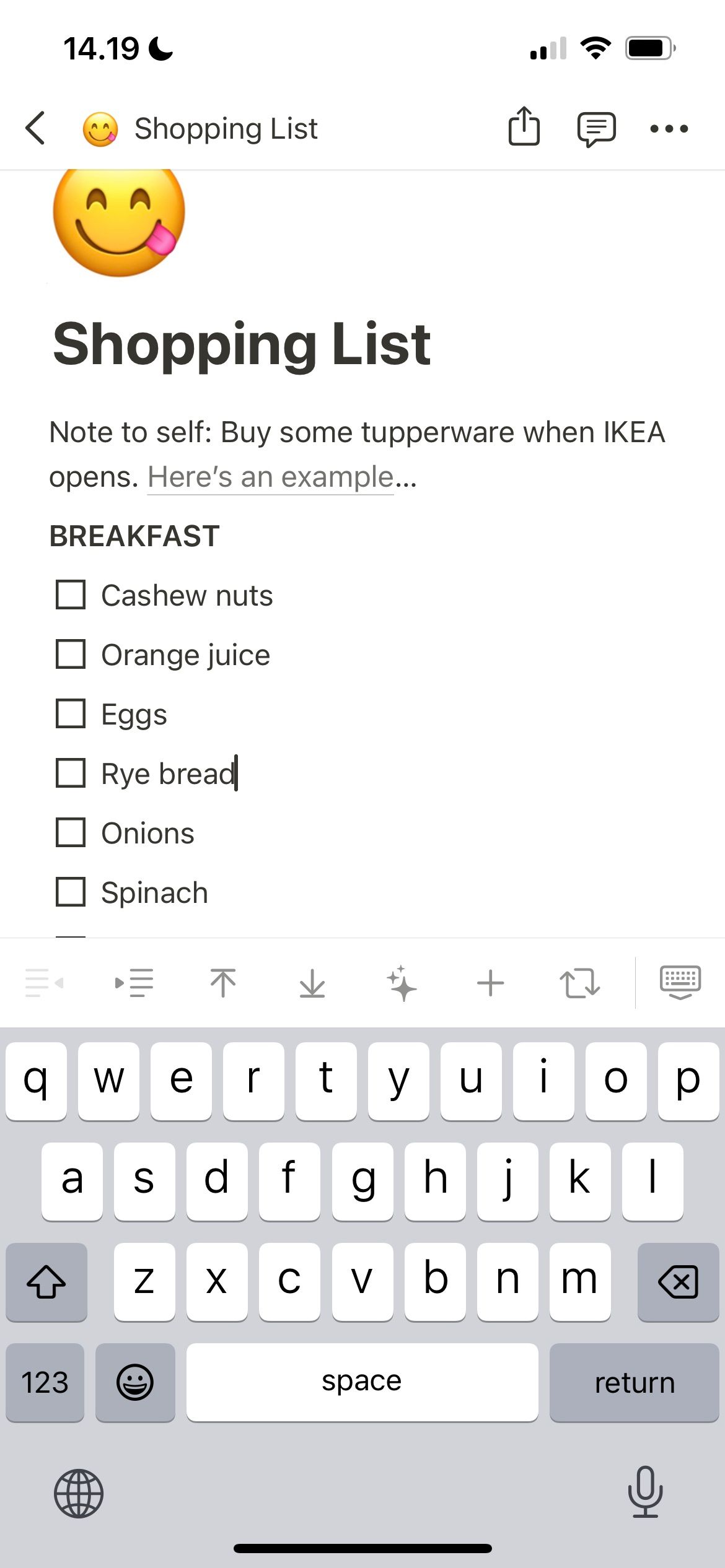 A Shopping List in Notion