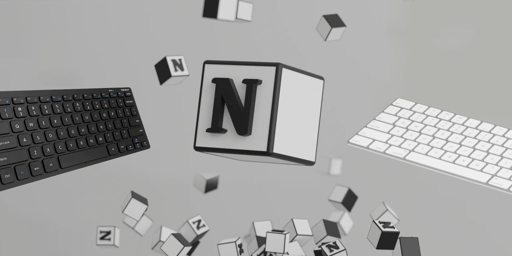 Notion Logo with windows and Mac keyboards