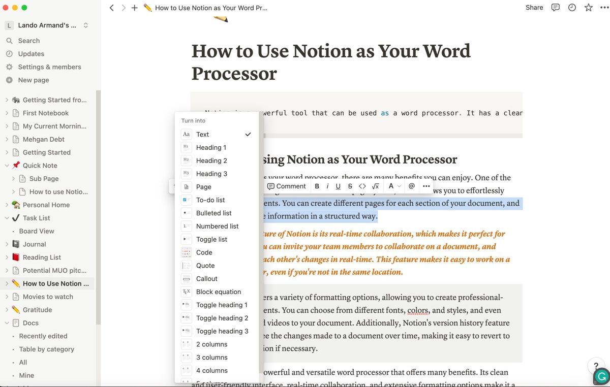 Notion's document editor