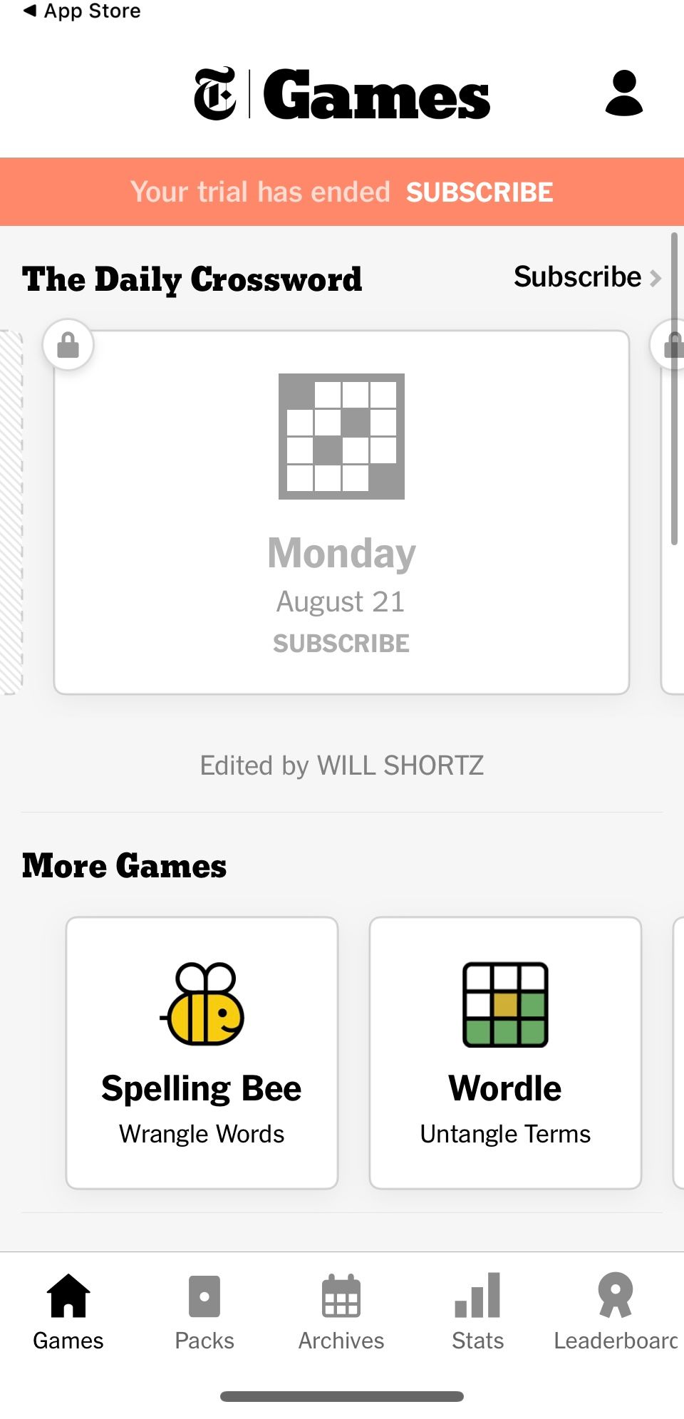 nyt games app on an iPhone