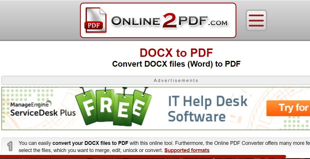 Веб-приложение Online2PDF DOCX to PDF 