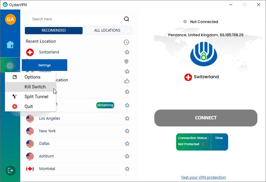 گزینه oystervpn kill switch