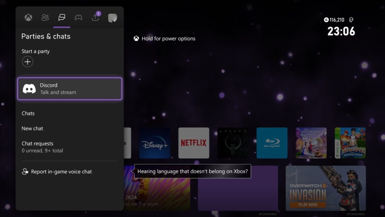 تصویری از منوی مهمانی ها و چت ها در Xbox Series X