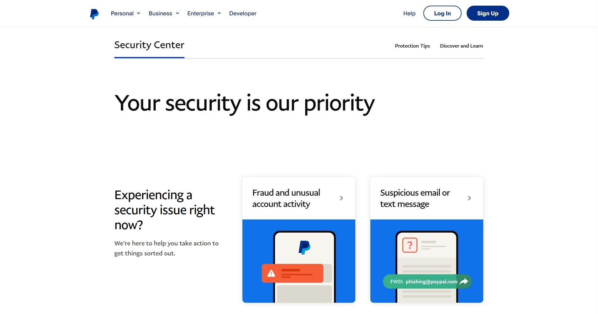 Página de segurança do PayPal