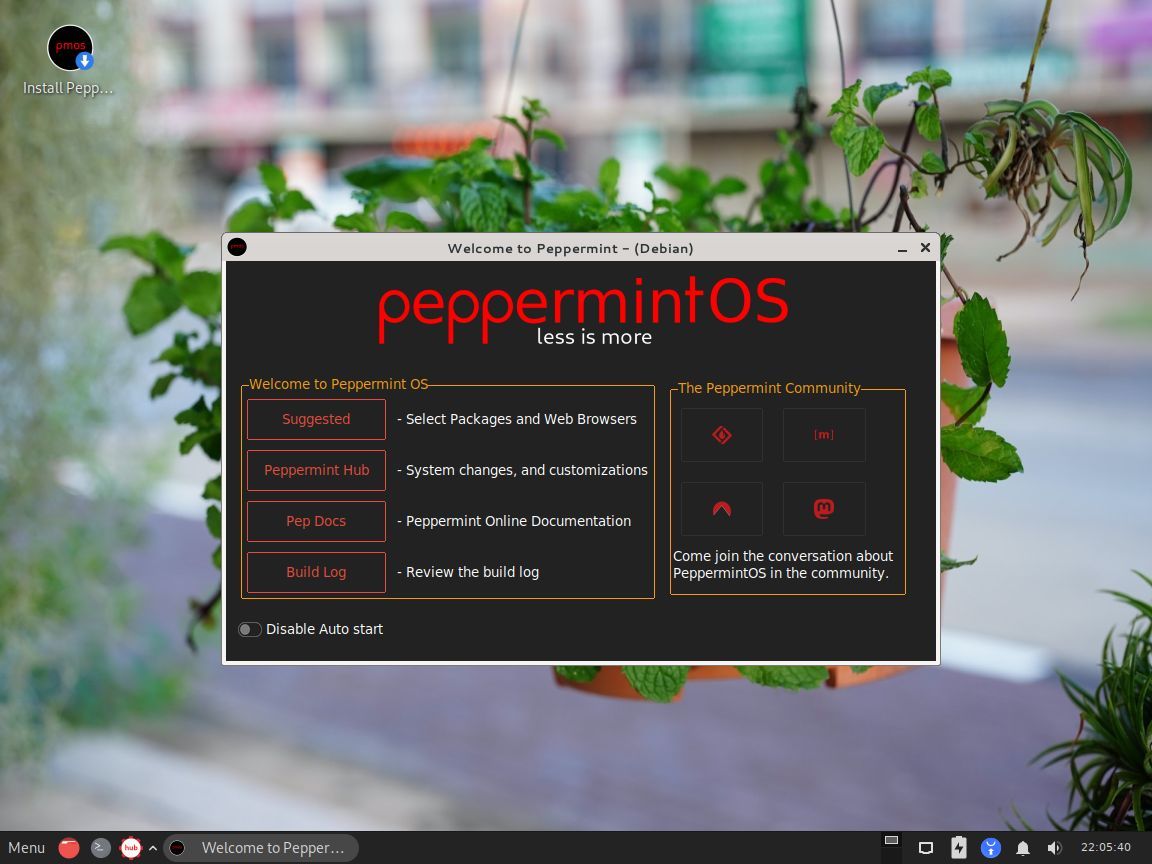 Área de trabalho do sistema operacional Peppermint