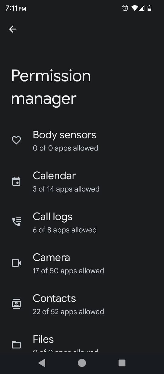 Permission manager in Android settings