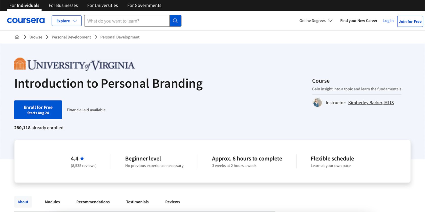 Curso de introdução ao Personal Branding no Coursera.