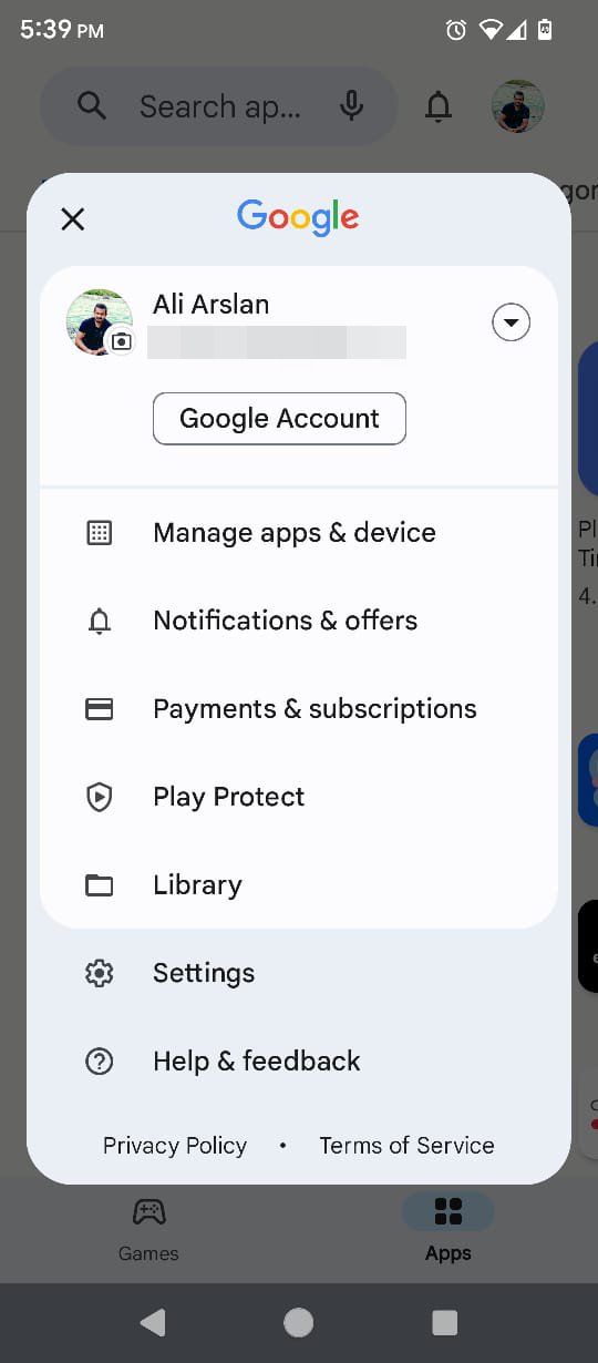 Play Protect option in Google Play Store