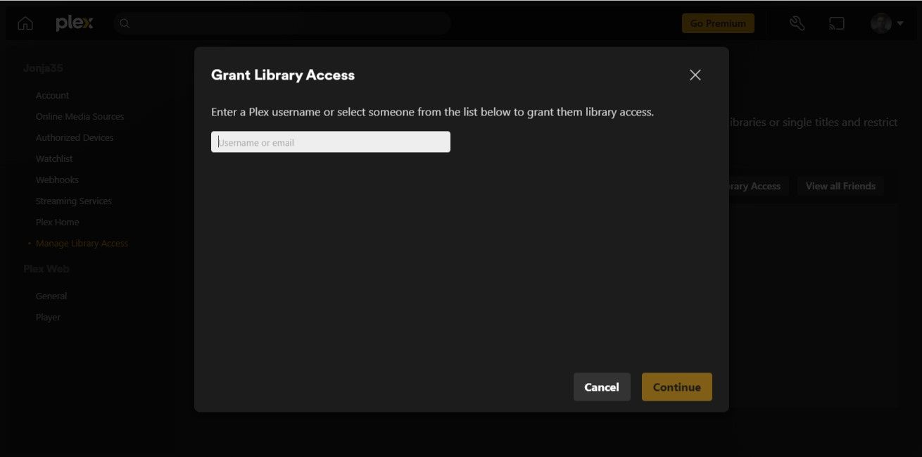 Grant library access to another Plex user