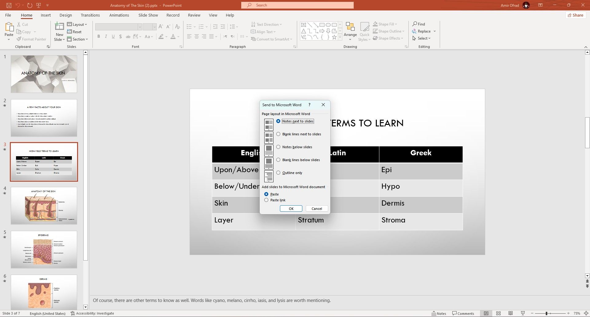 Exporting a PowerPoint handout