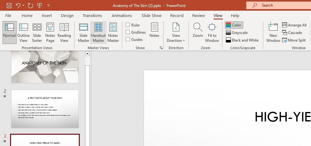 The View tab in PowerPoint