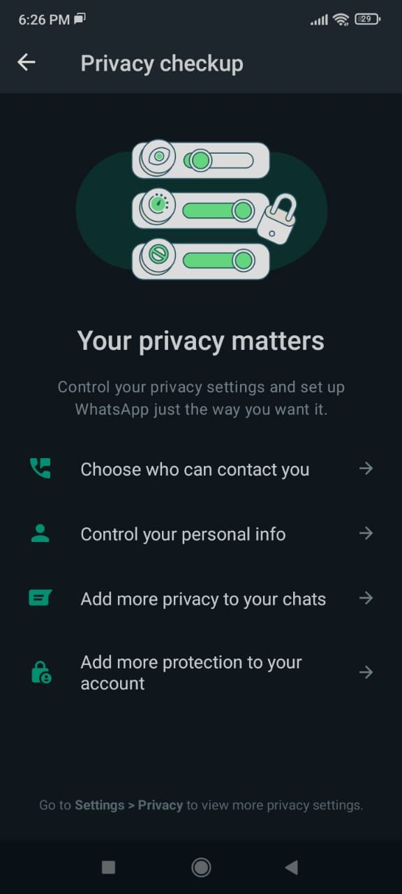 بررسی حریم خصوصی WhatsApp در اندروید