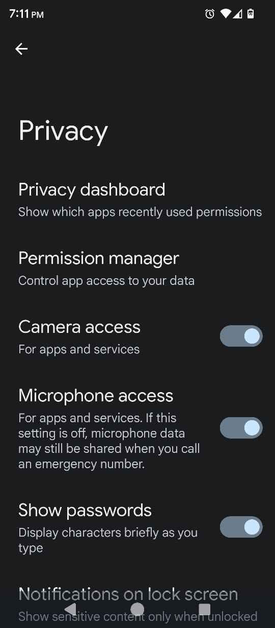 Privacy settings in Android