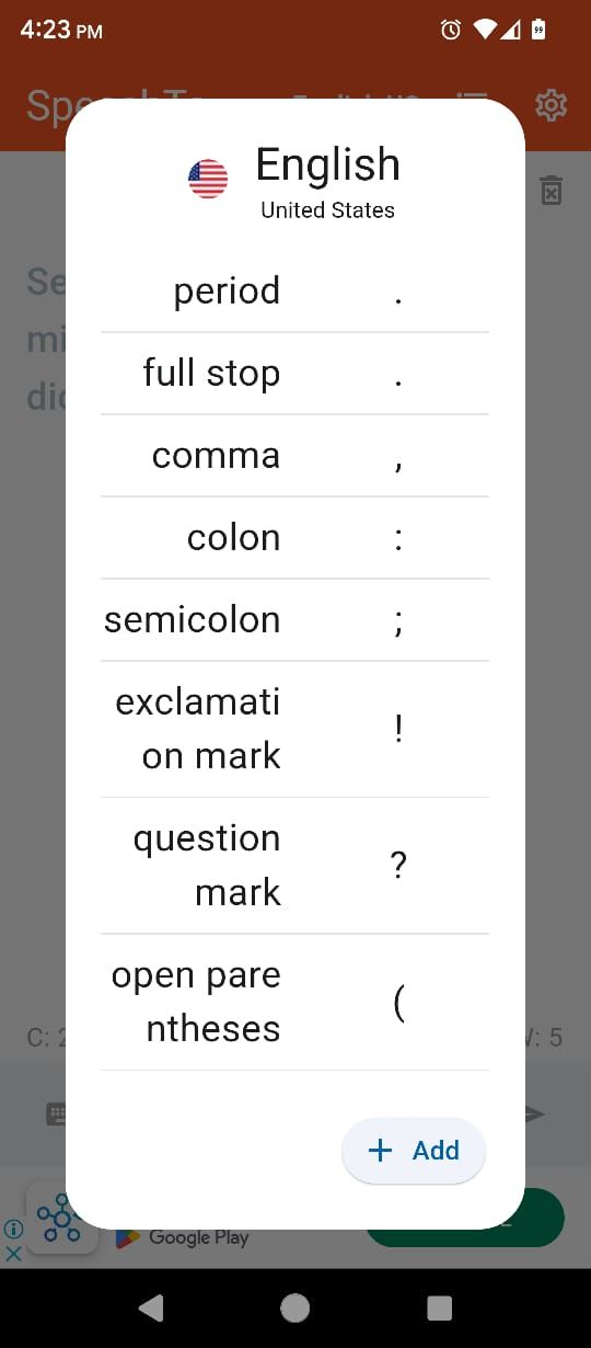 Punctuation options in SpeechTexter