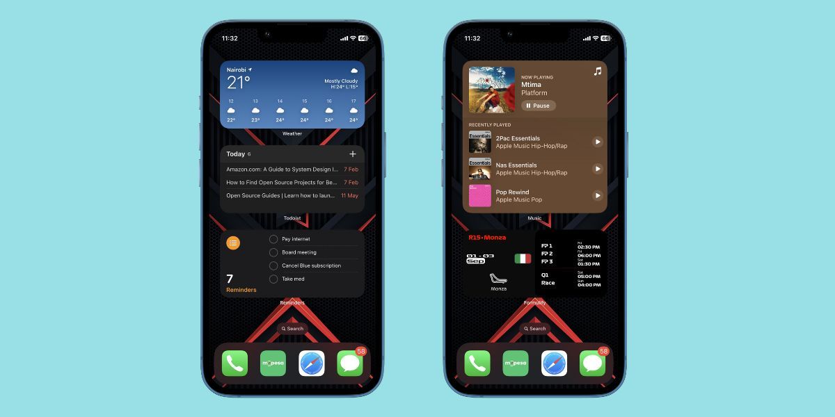 iPhone Home Screen layout with widgets
