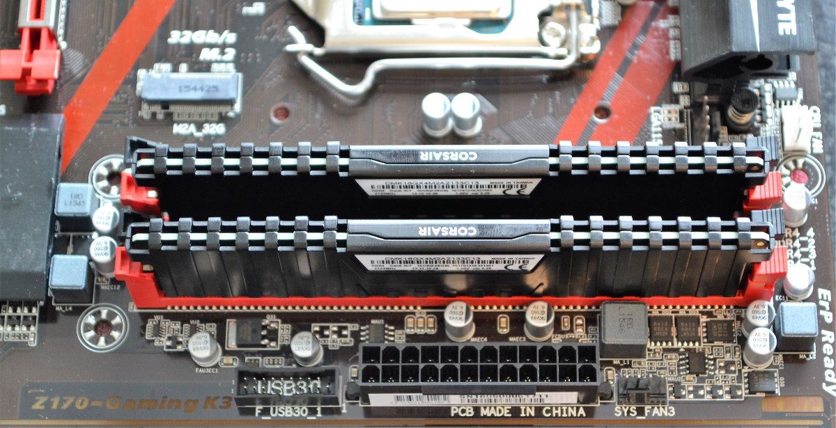 two RAM modules in memory sockets