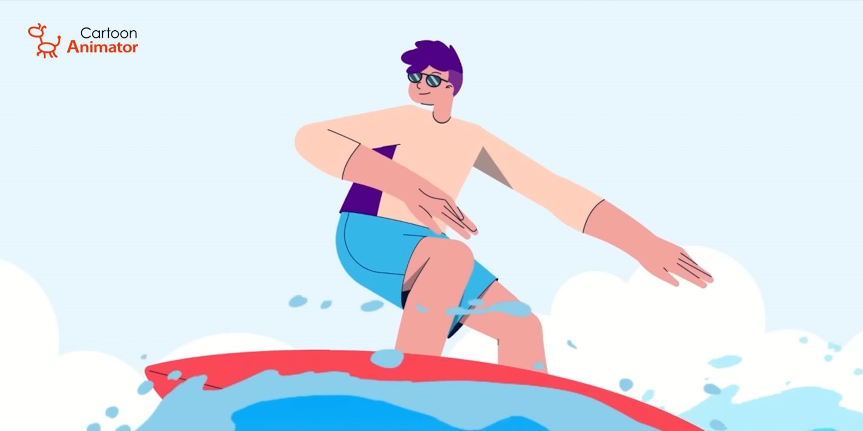 cartoon image of man on surfboard in the ocean