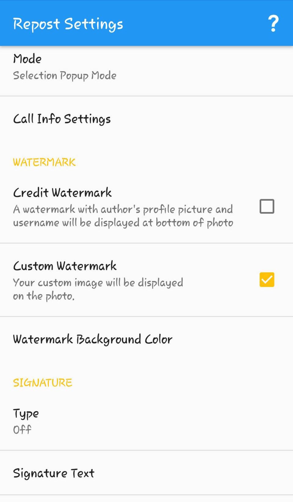 Regrann settings for Instagram reposting