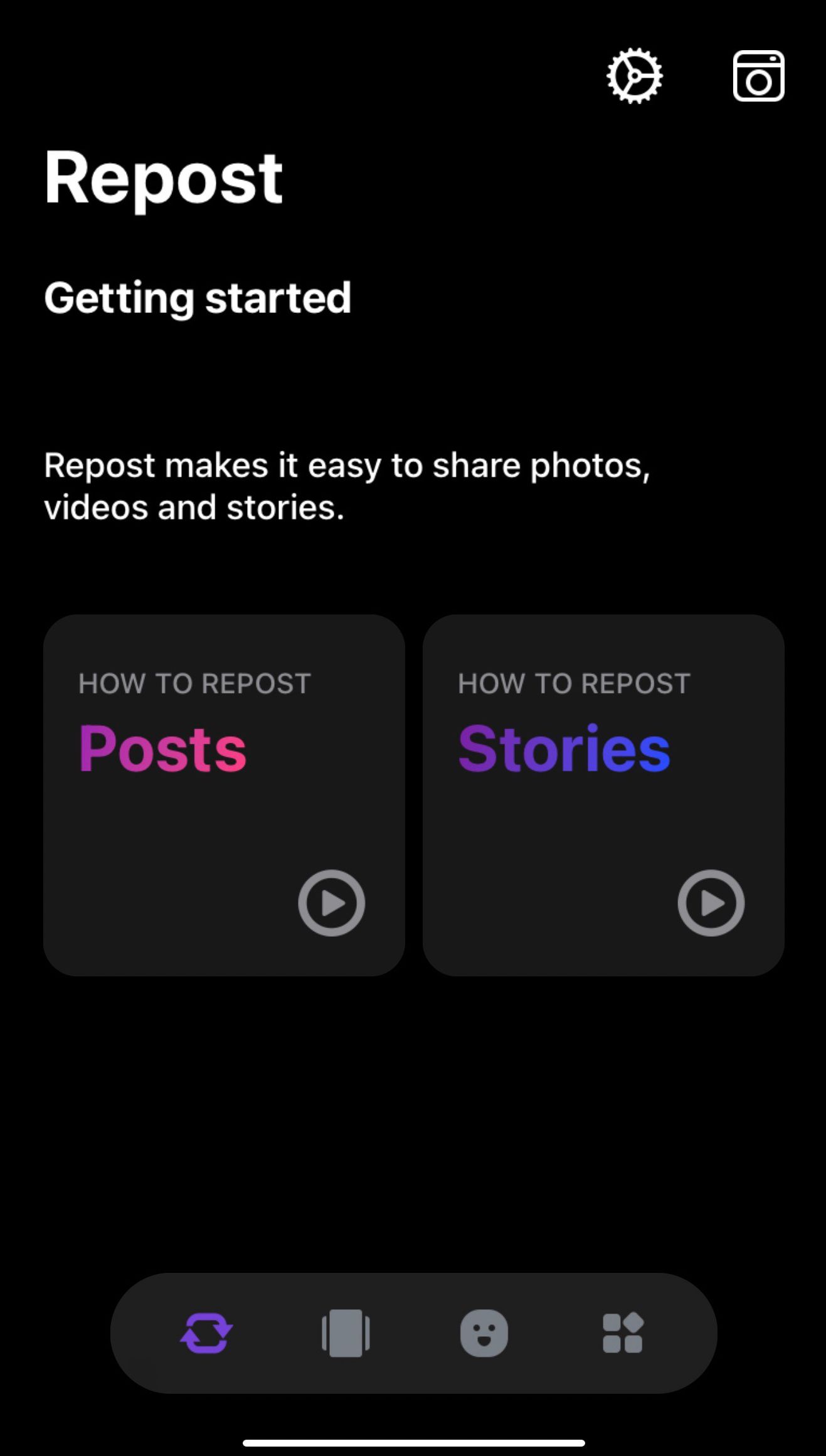 Repost for Instagram iOS tutorial screen