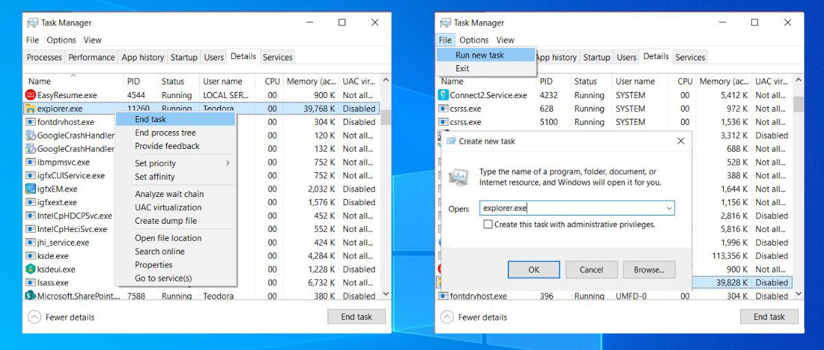 Restart File Explorer in Windows 10