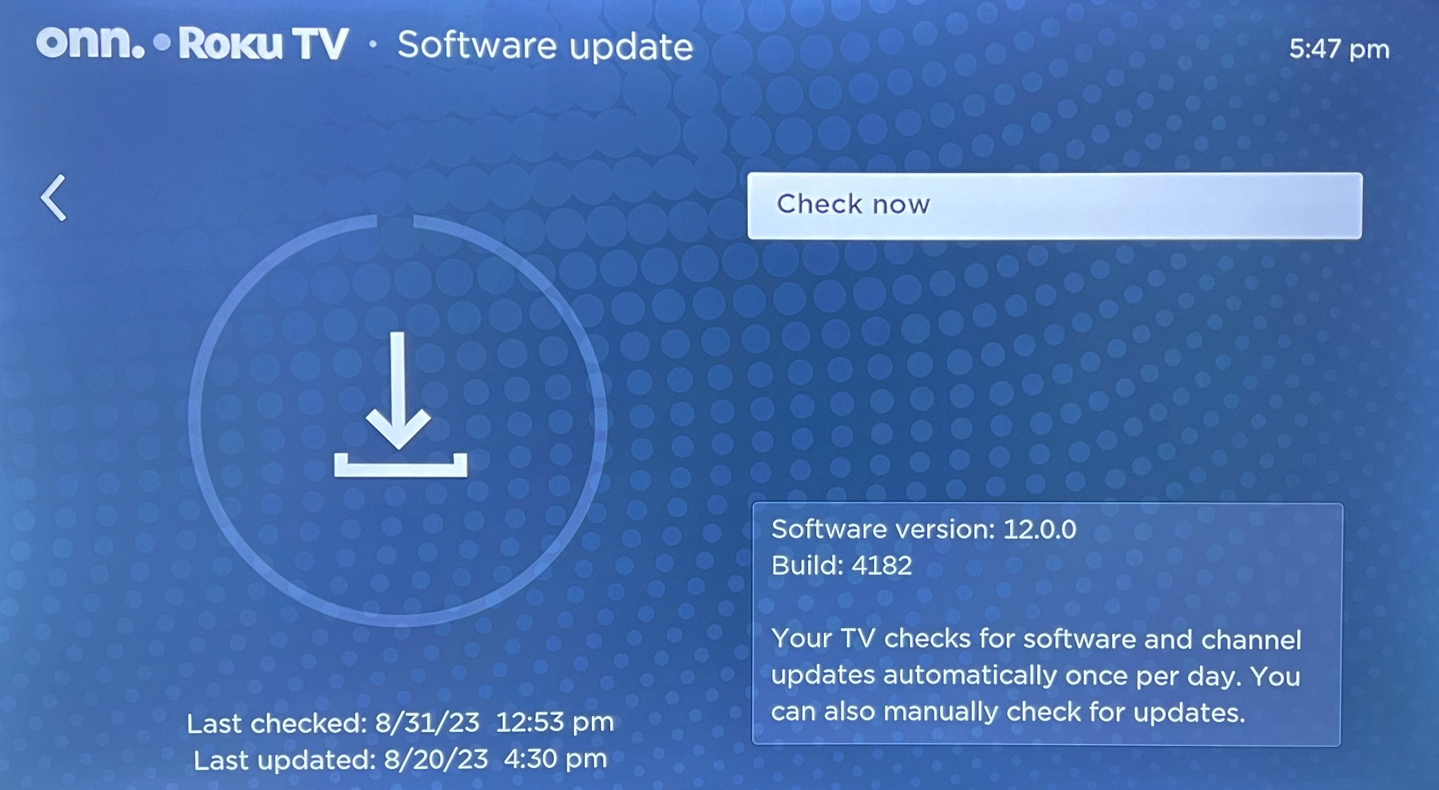 Roku TV Software Update Check Now Option