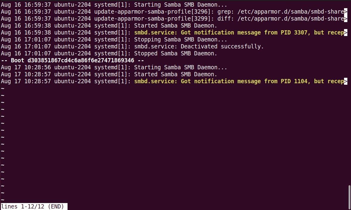 running journalctl command to view logs