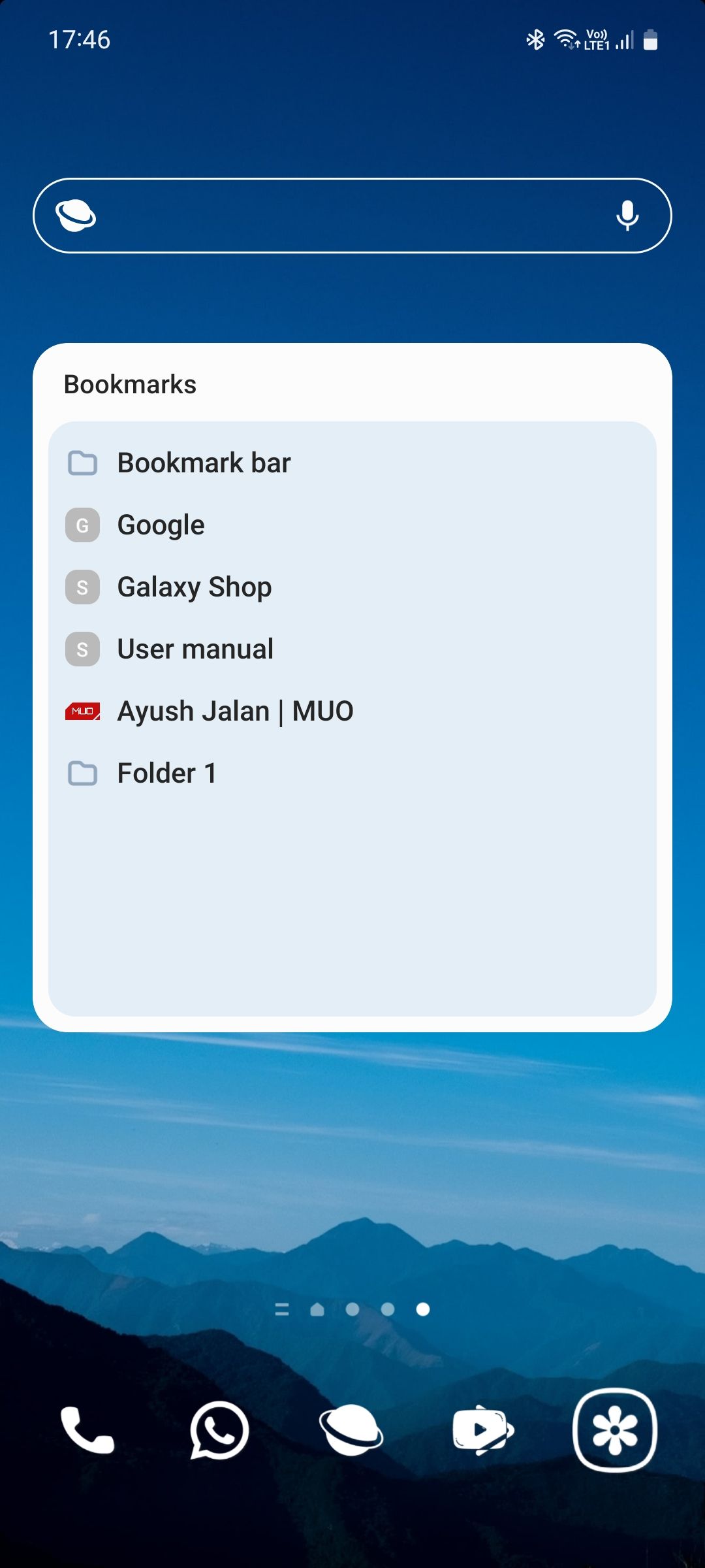 Samsung Internet Search and Bookmarks widgets on Home screen