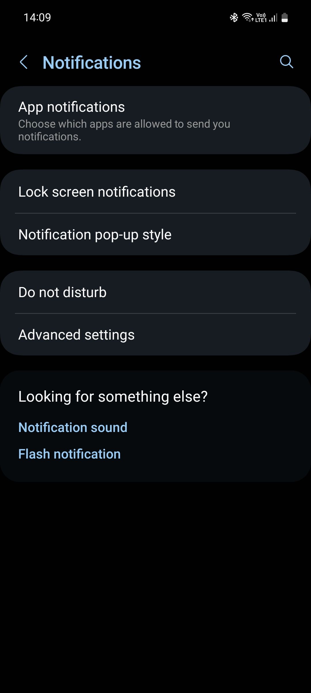 Samsung One UI Notifications menu
